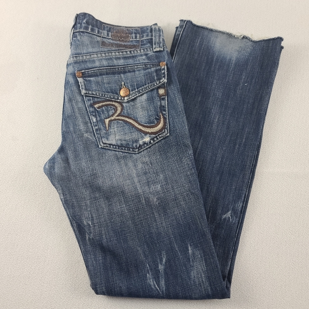Rock & Republic Patch Pocket Embroidered Jeans Distressed Wash Denim Wmn's 30